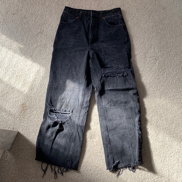 black zara high rise wide leg ripped jeans size (6) - Picture 1 of 3